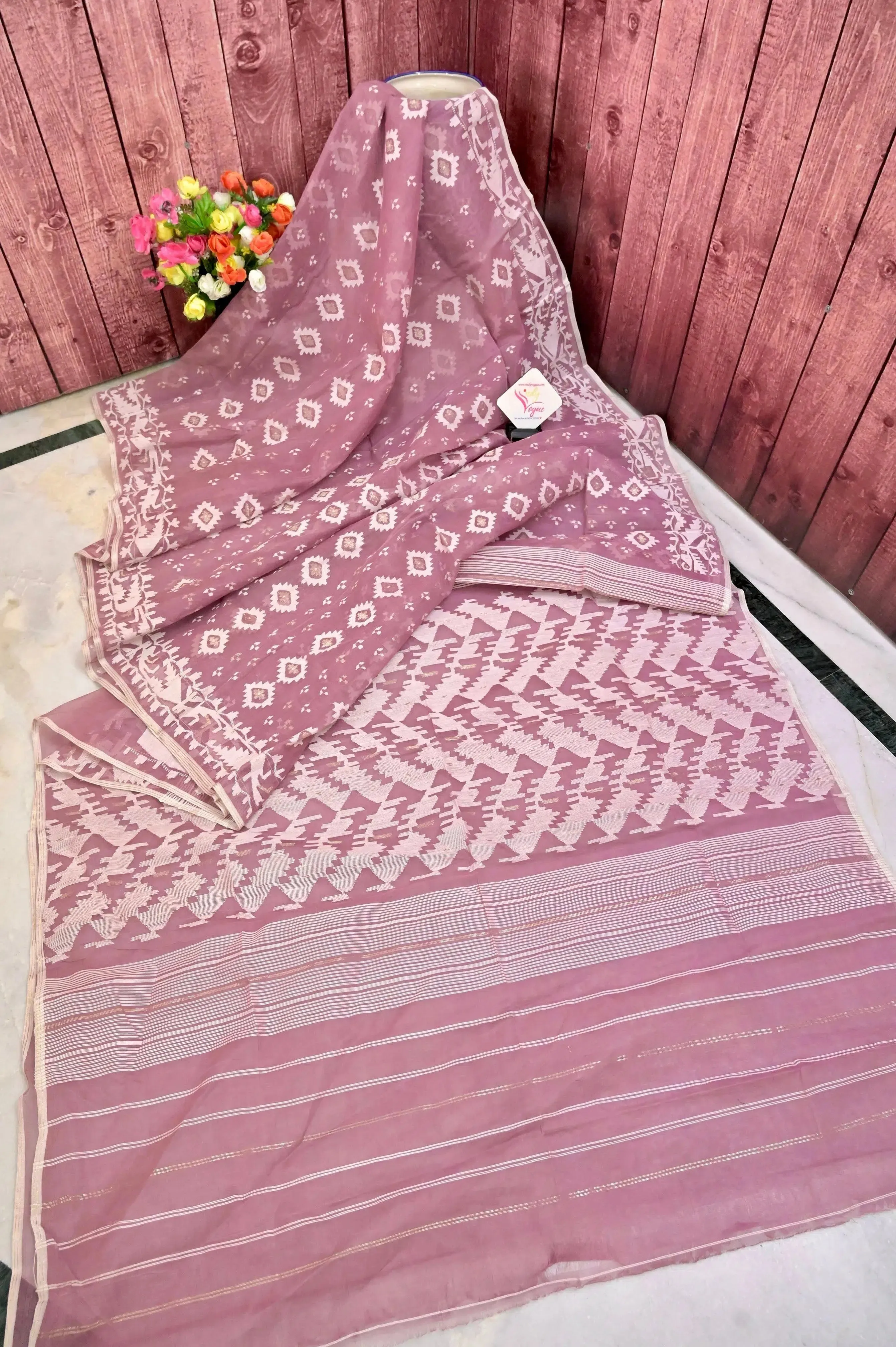 Rusty Pink Color Pure Bangladeshi Jamdani Saree