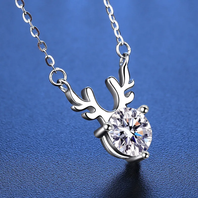 S925 Silver Antler Moissanite Necklace