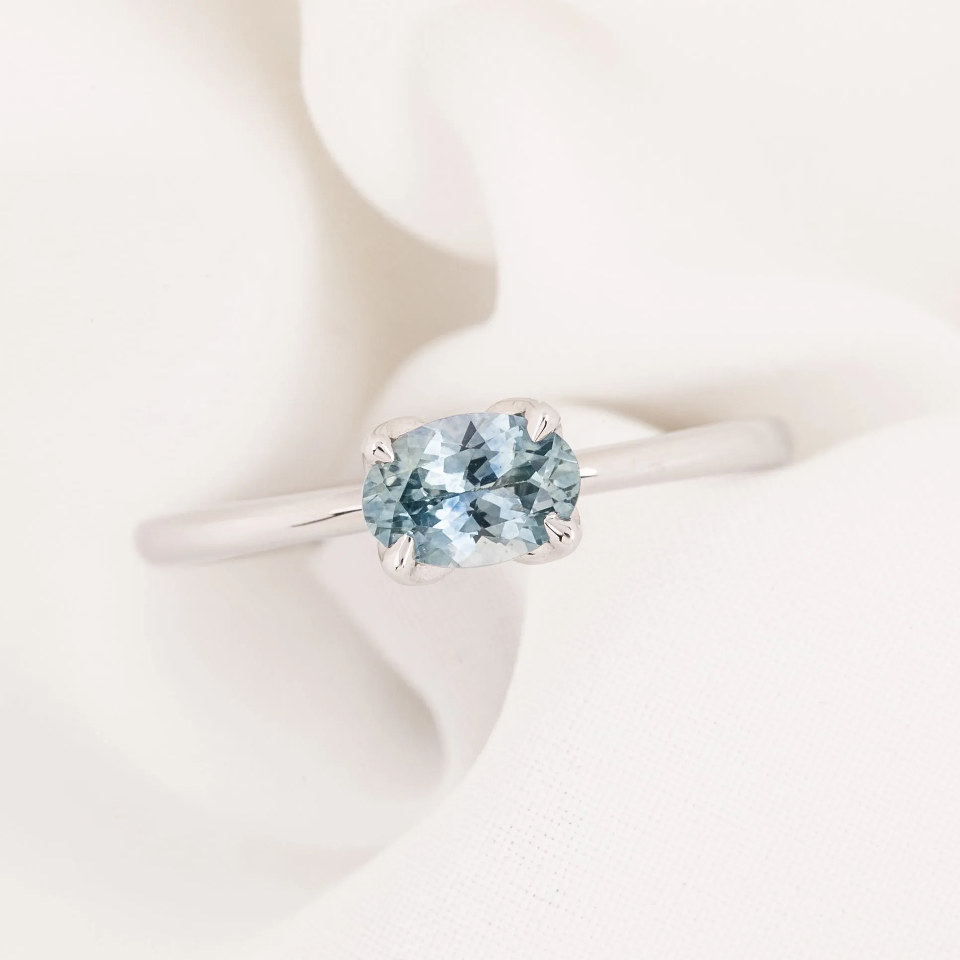 Sara Ring 0.71ct Light Blue East West Montana Sapphire, 14k White Gold (One of a kind)