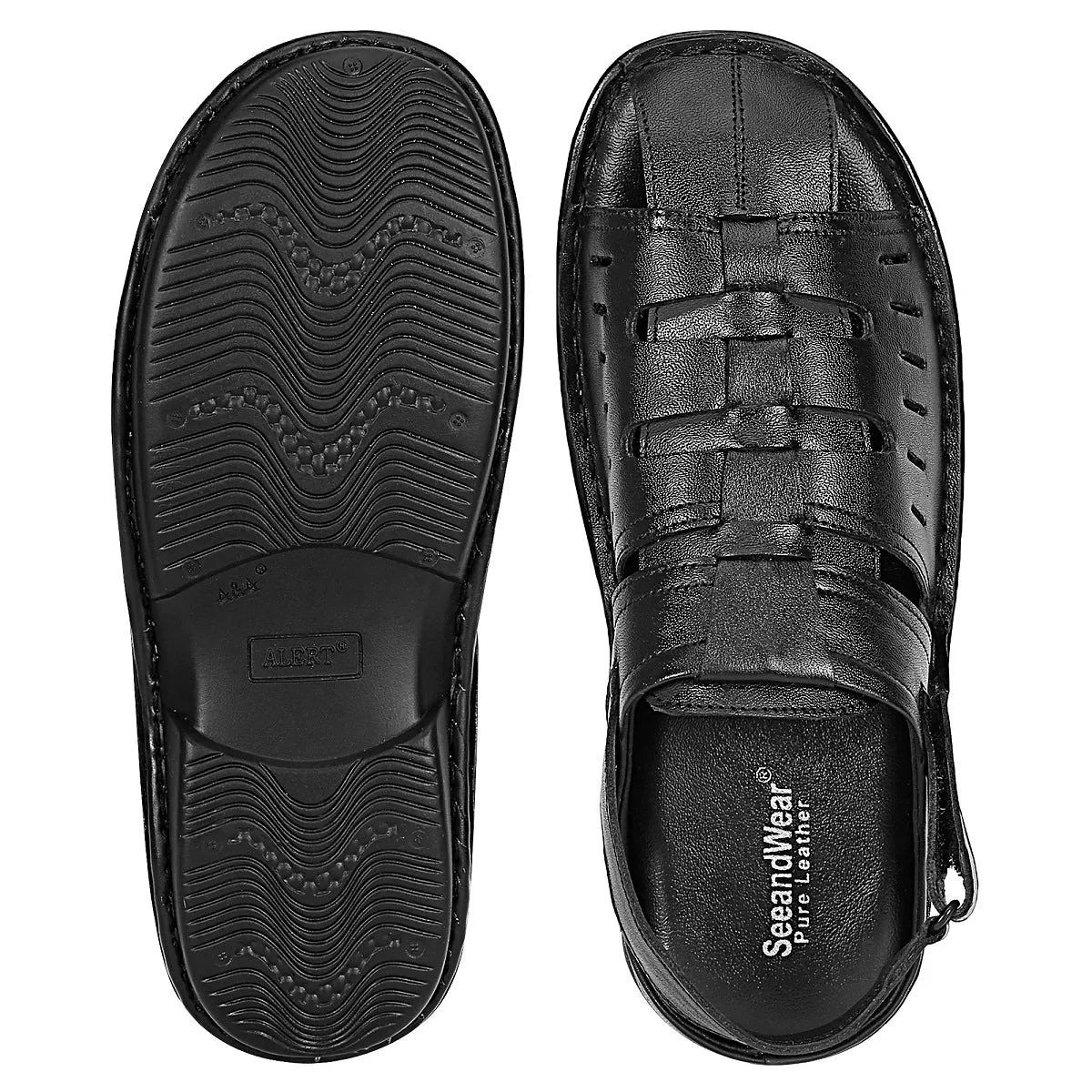 SeeandWear Men Leather Black Sandal