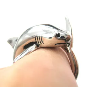 Shark Sea Animal Wrap Around Realistic Ring in Shiny Silver - Size 5 to 10