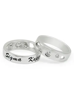 Sigma Kappa Sterling Silver Ring with Hearts and Cubic Zirconias