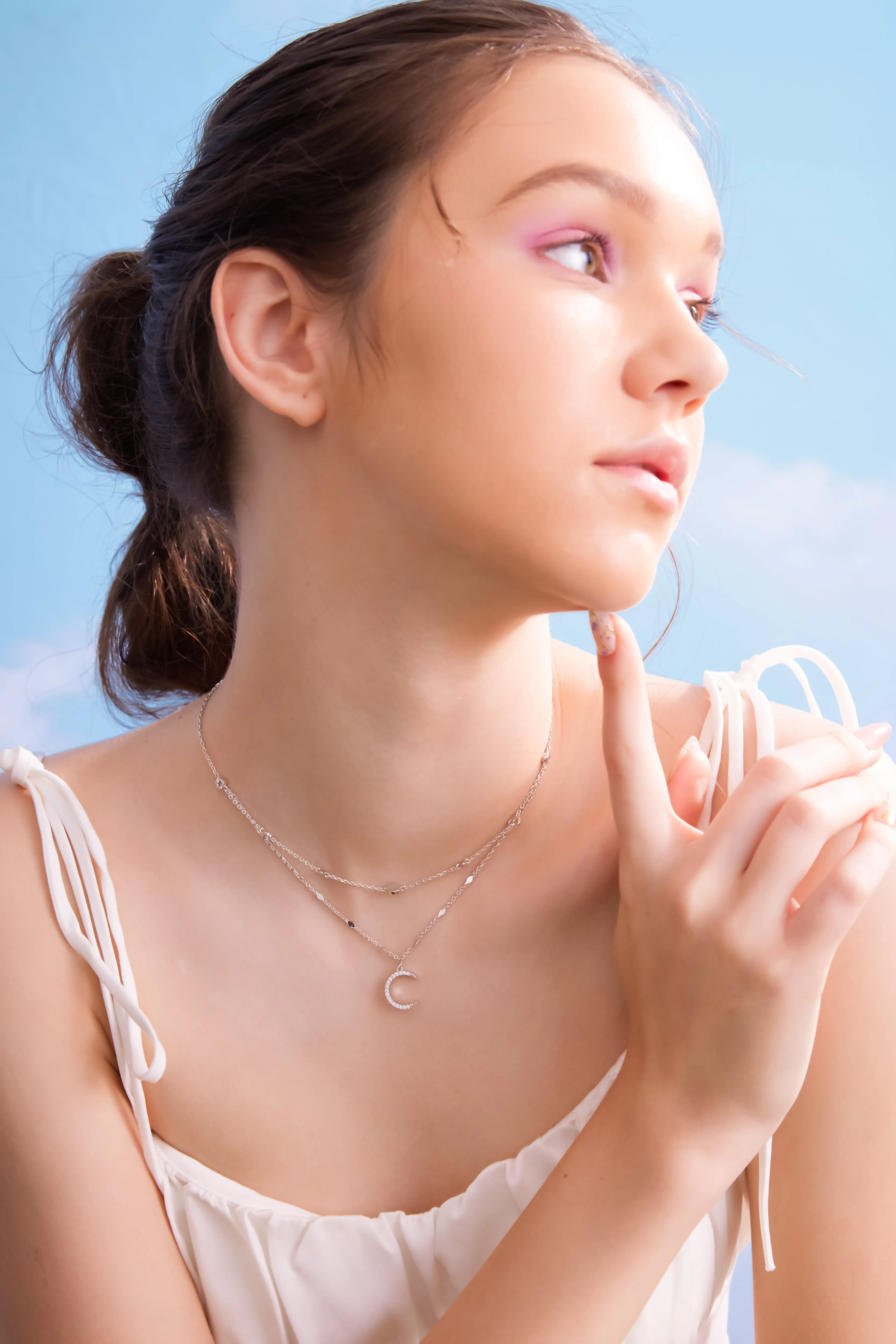 Silver Layered Necklace - Moon Phases