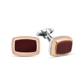 Silver Red Agate Stone Cufflink