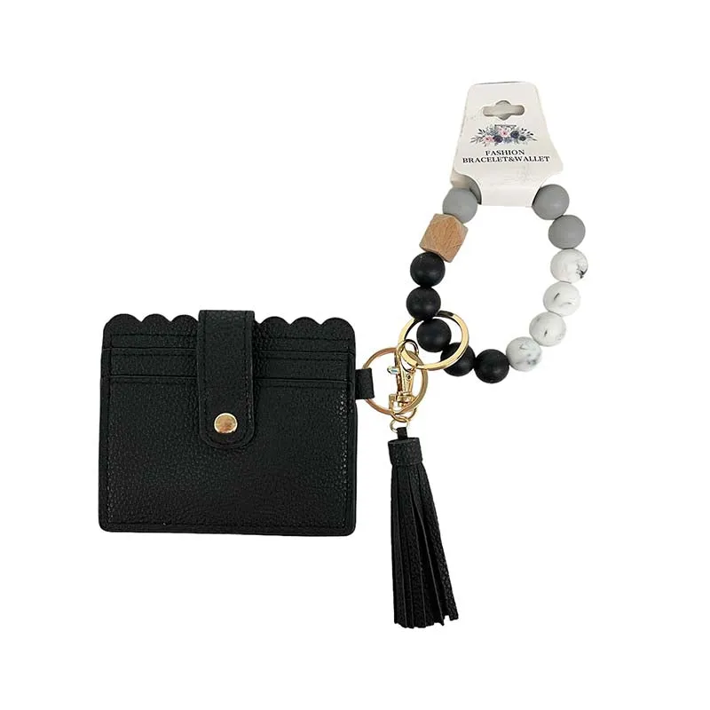 Solid Round Beaded Keychain with Wallet