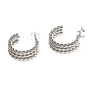 Stainless Steel 3 Rows Twisted Hoop Earrings