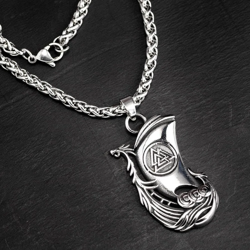 Stainless Steel Longship and Valknut Necklace