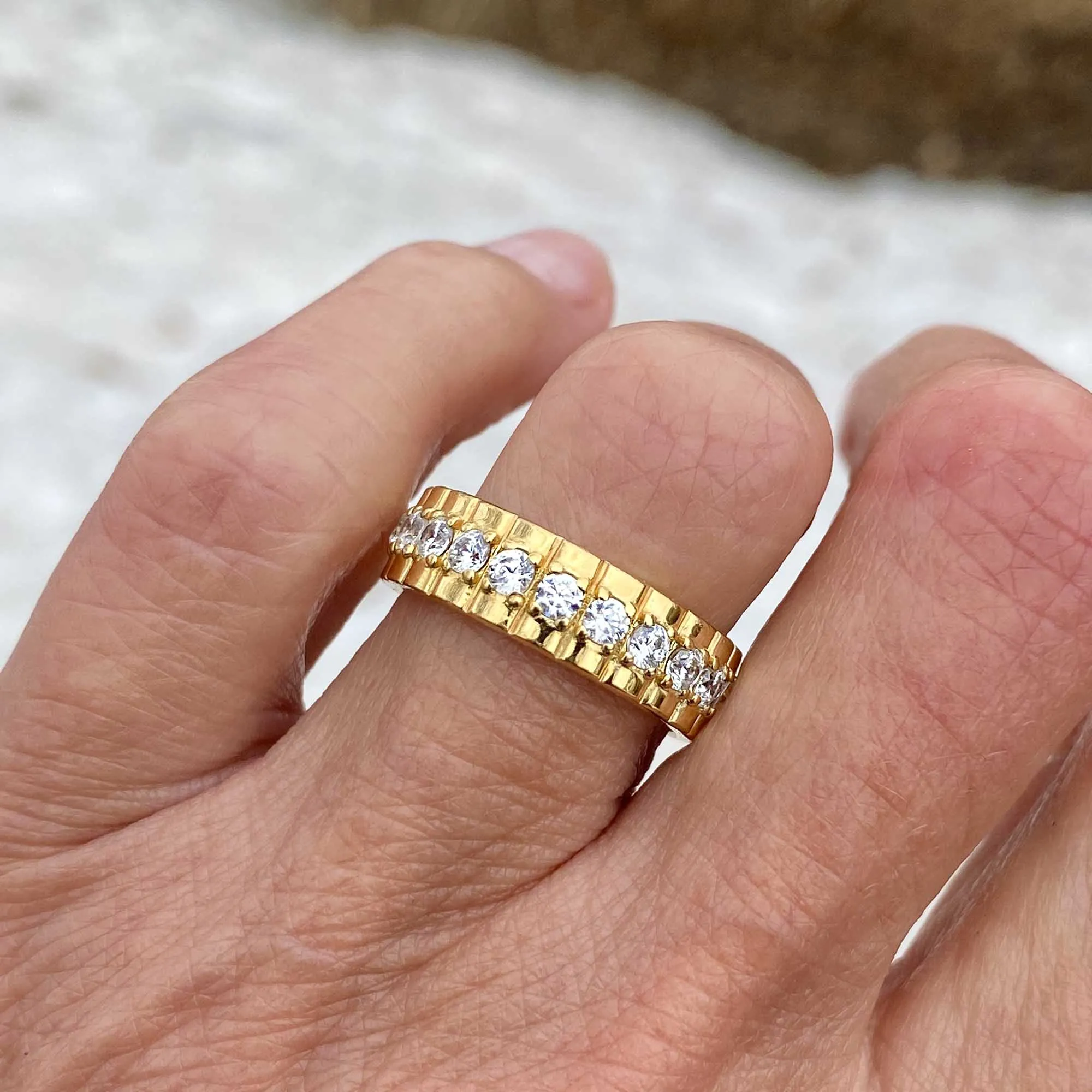 Sterling Silver Gold CZ Eternity Band Ring