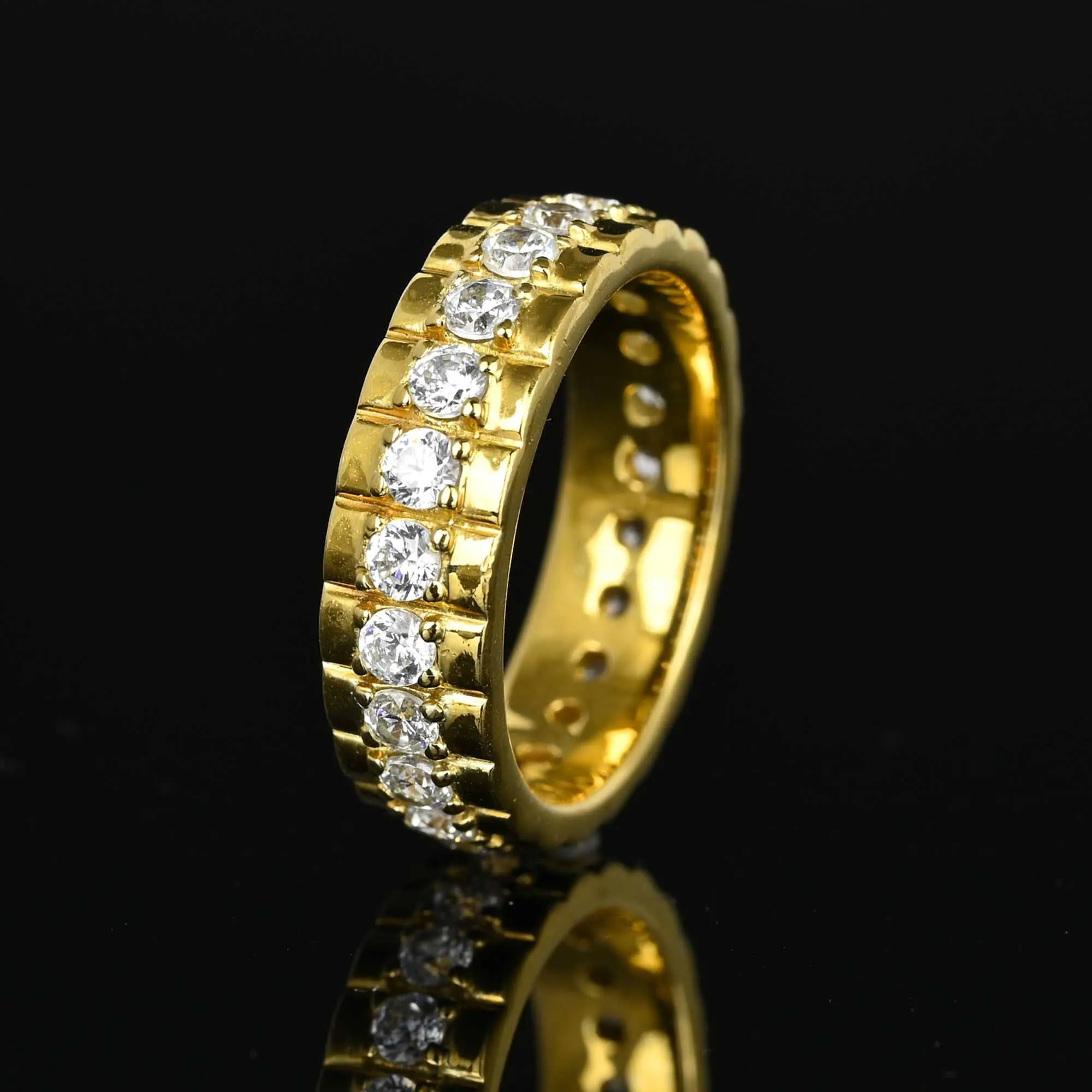 Sterling Silver Gold CZ Eternity Band Ring