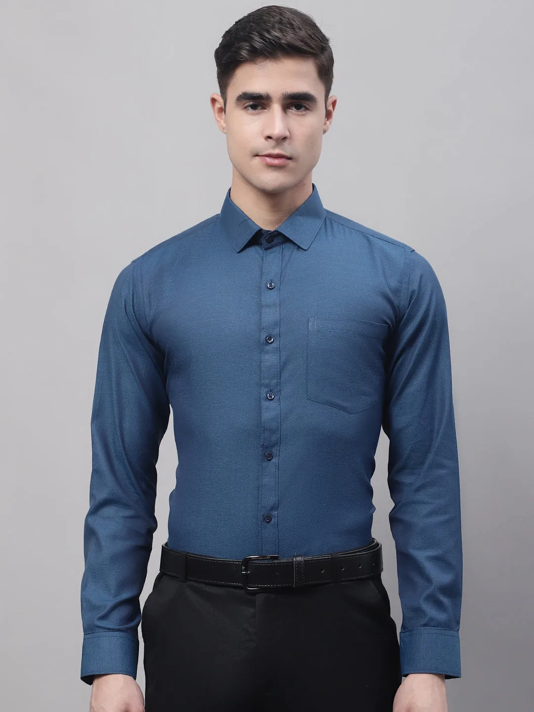 Style Quotient Men Blue Solid Self Design Polycotton Regular Fit Formal  Shirt