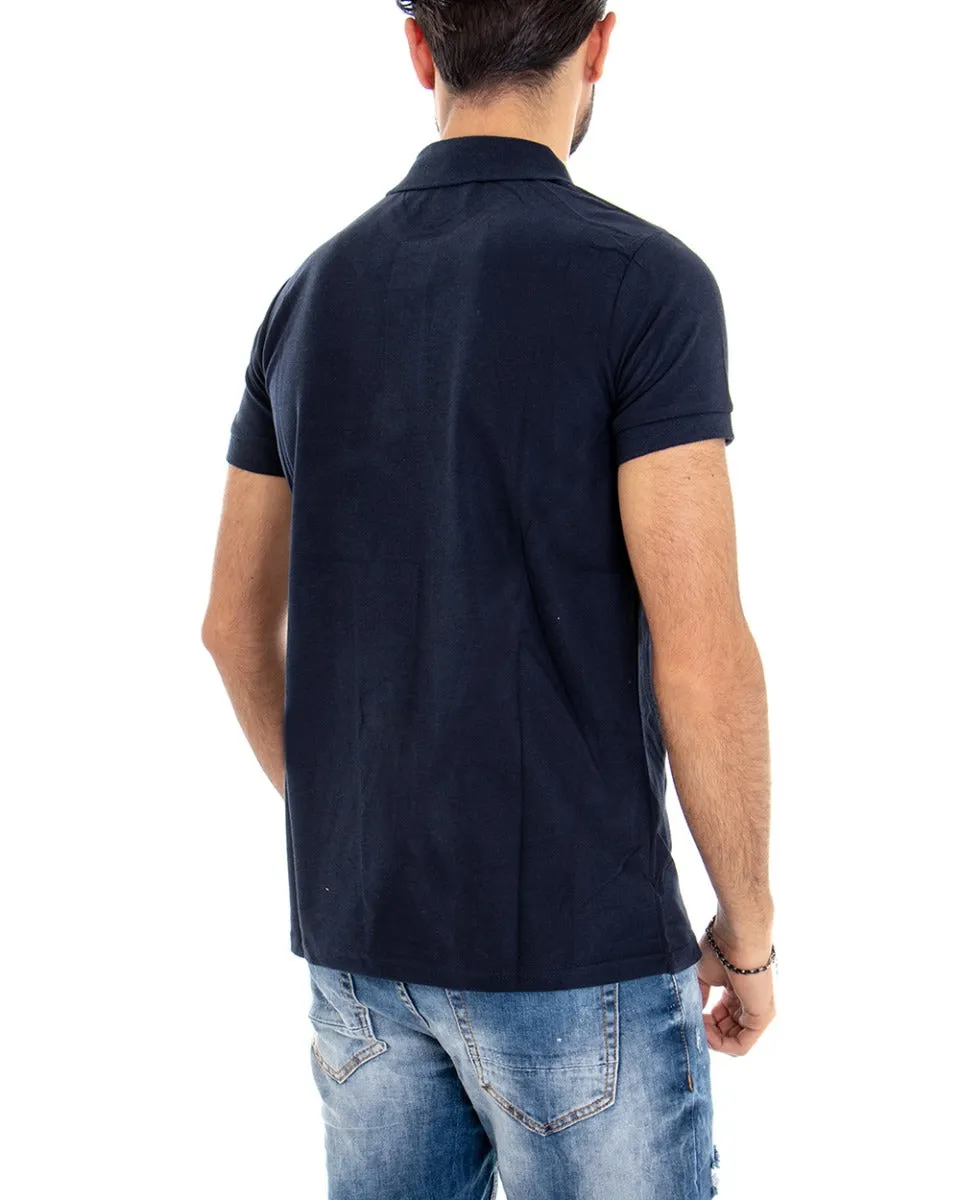 T-shirt Uomo Polo Tinta Unita Blu Manica Corta Colletto Bottoncini Basic Casual GIOSAL-TS2975A