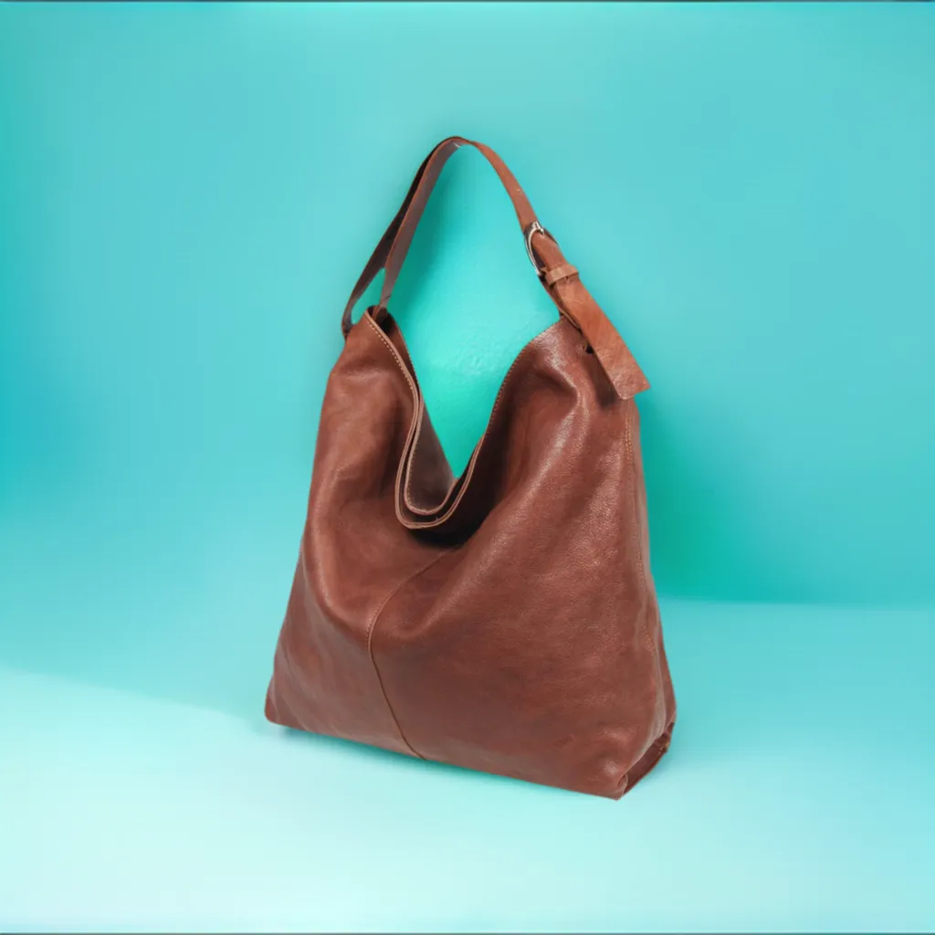 Tano Oversized Leather Cognac Tote Handbag