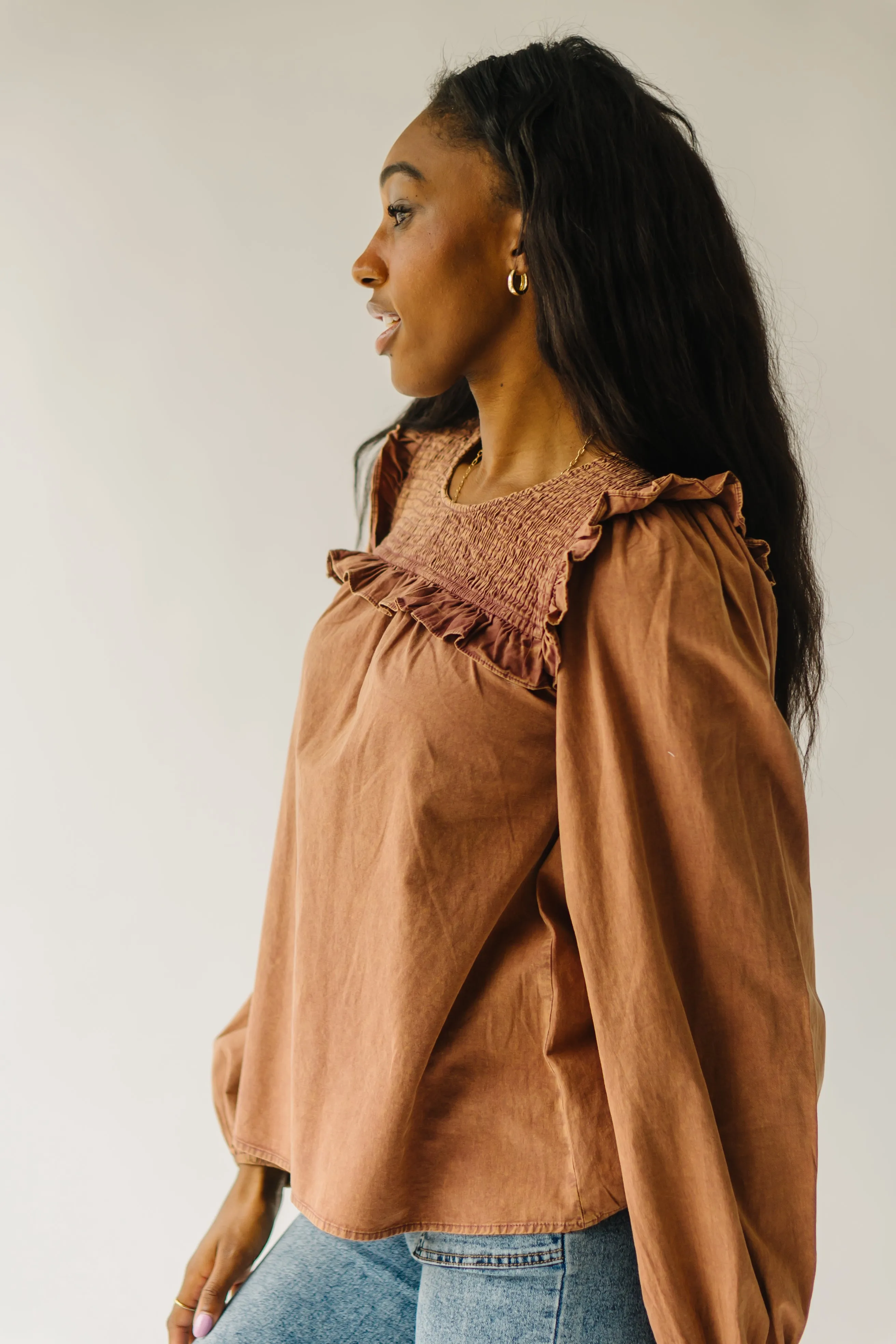 The Kalani Smocked Detail Blouse in Terracotta