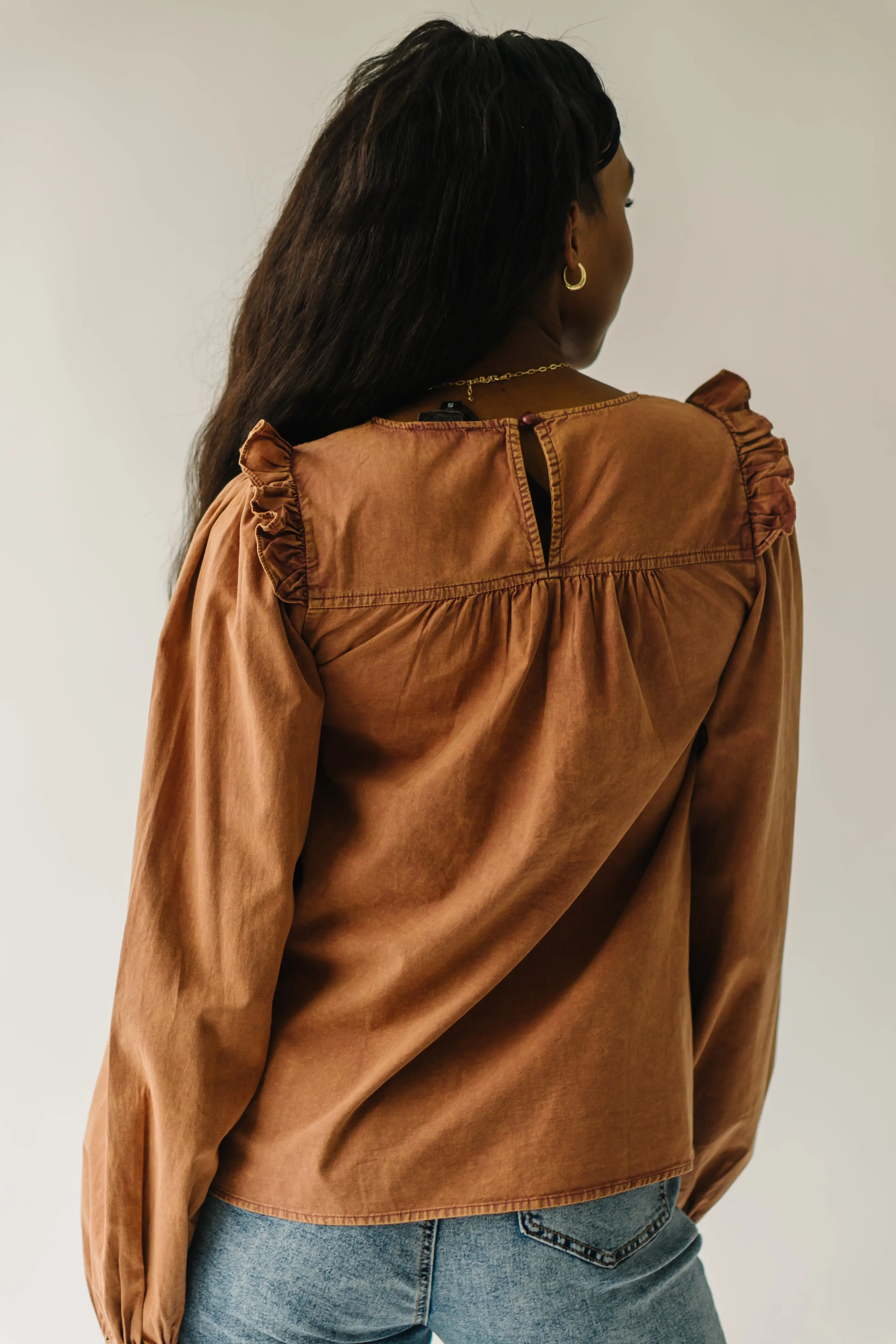 The Kalani Smocked Detail Blouse in Terracotta