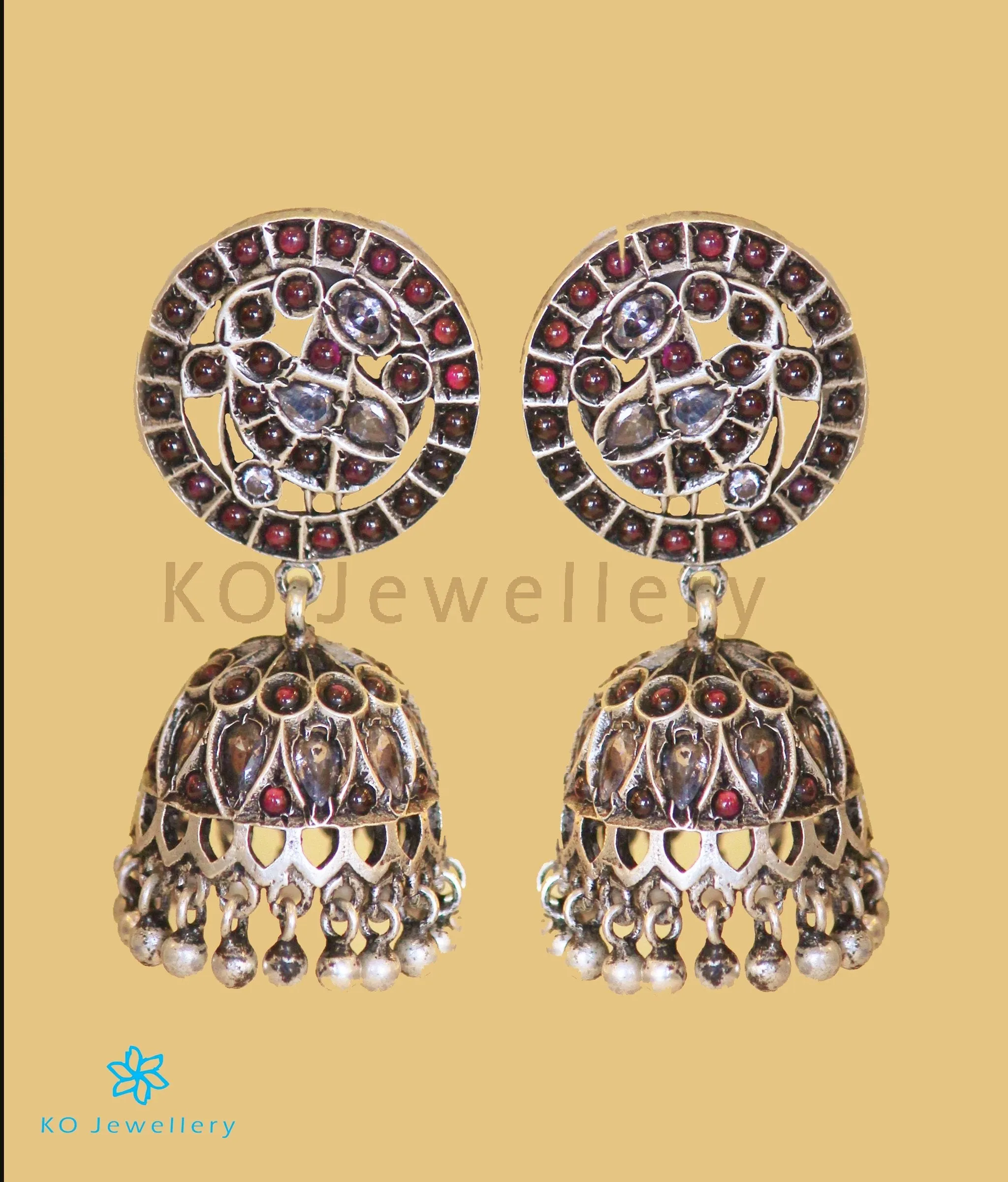 The Nritya Silver Peacock Jhumka (Oxidised)