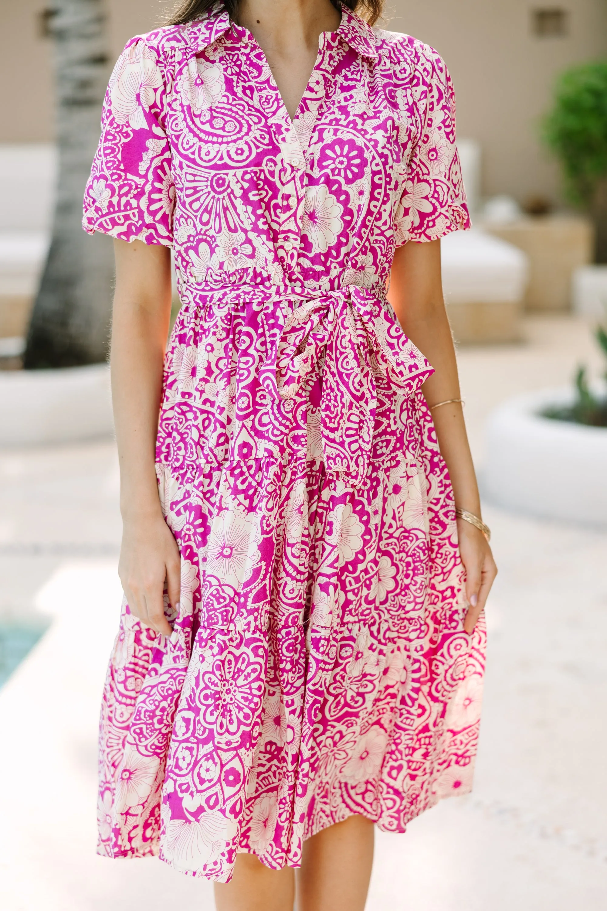 There You Go Magenta Pink Floral Midi Dress