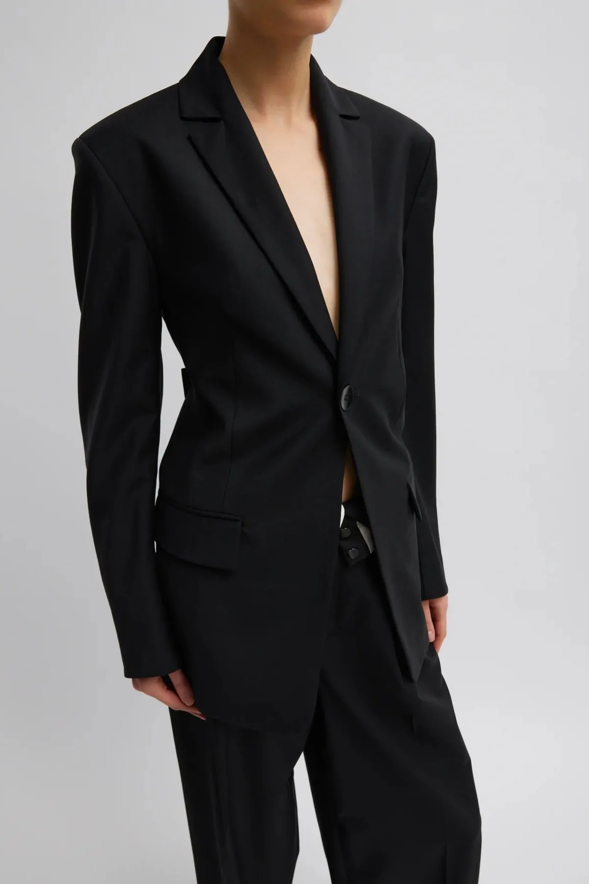 Tibi Recycled Tropical Wool Sculpted Blazer - Black