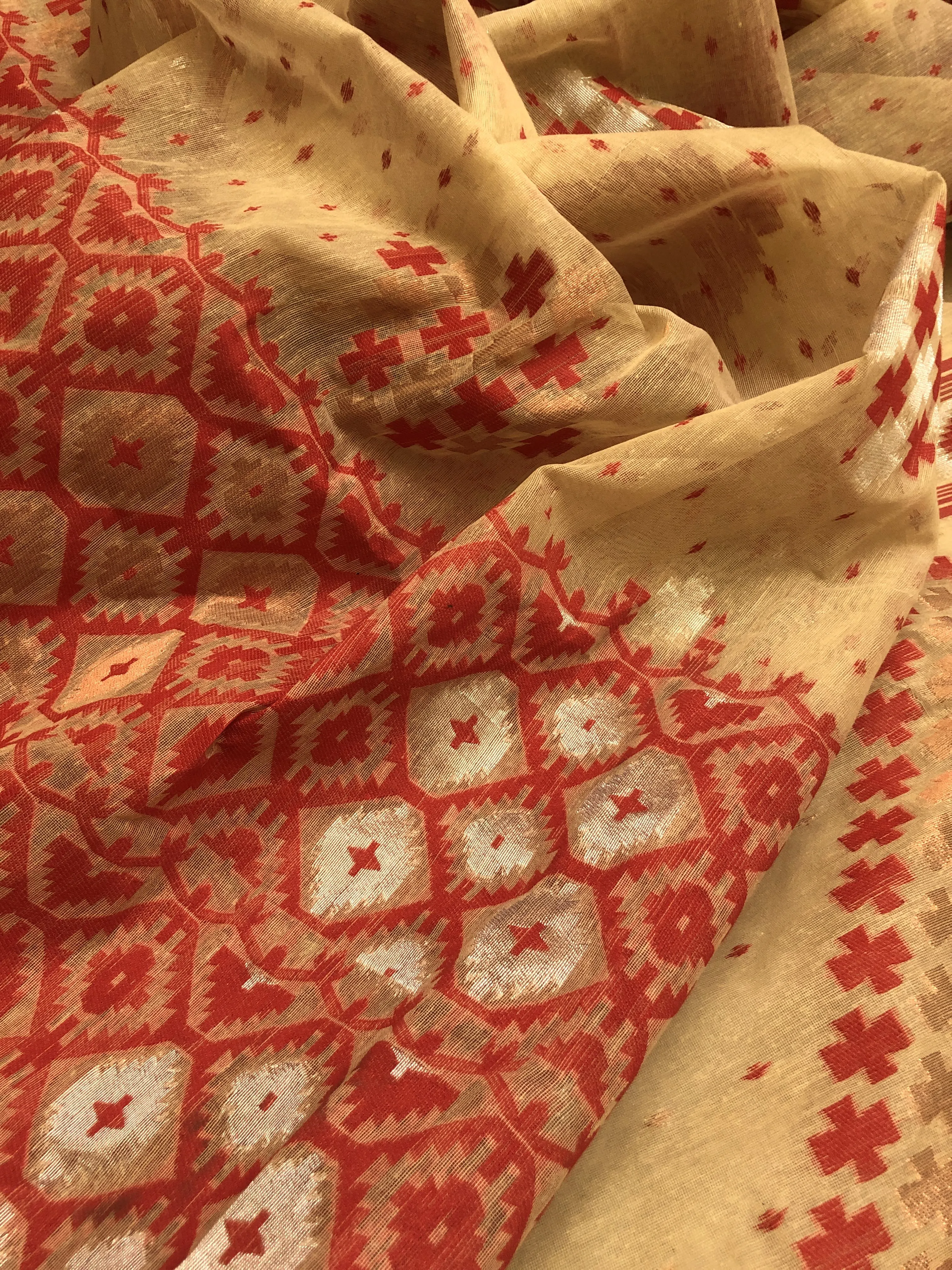 Tussar and Red Color Jamdani Saree