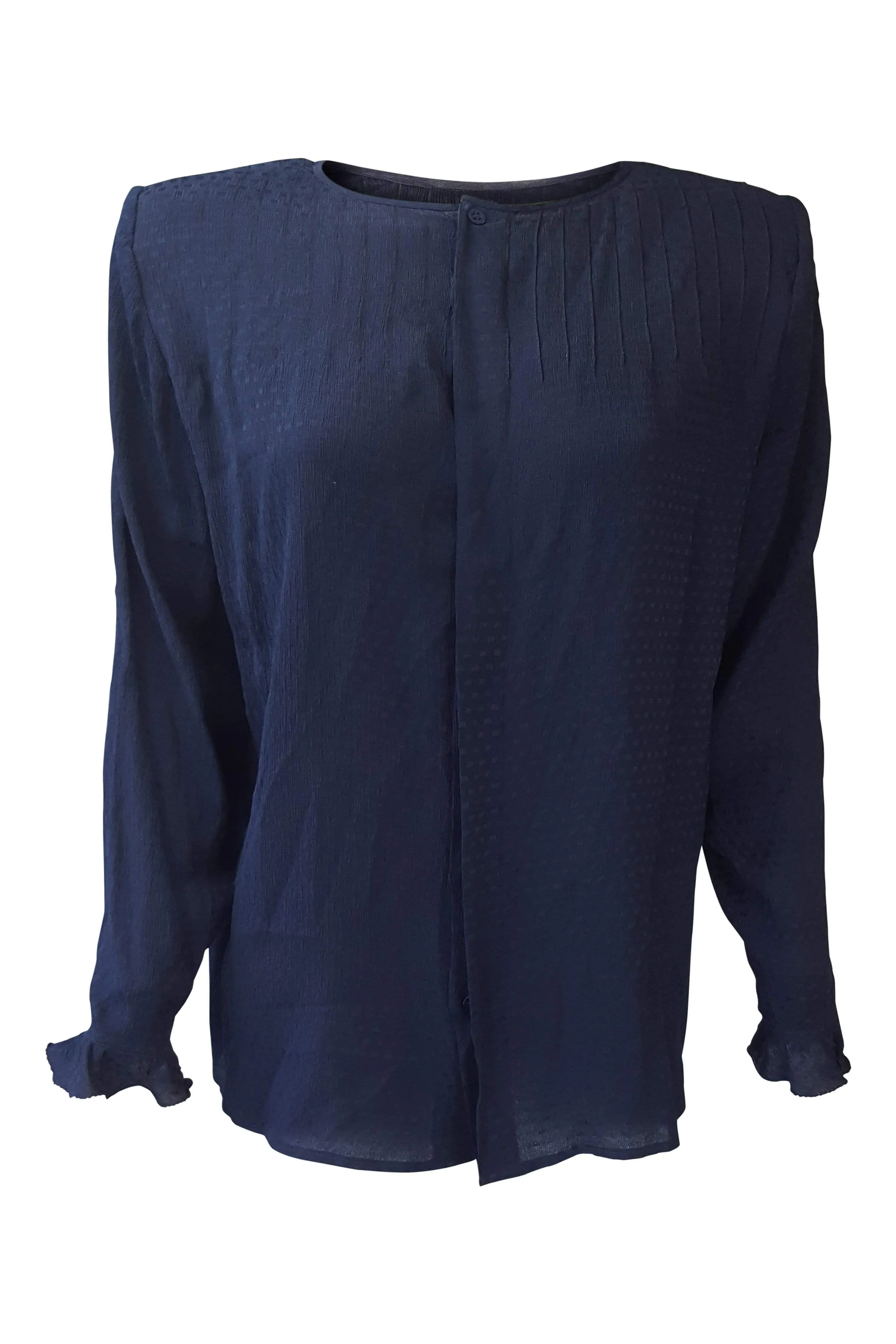 VALENTINO Vintage Navy Blue 100% Silk Pin tuck Blouse (40 / 6)