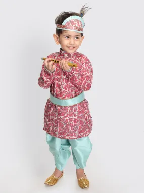 VASTRAMAY Boy's Janmashtami Printed Krishna Kurta and Dhoti Set