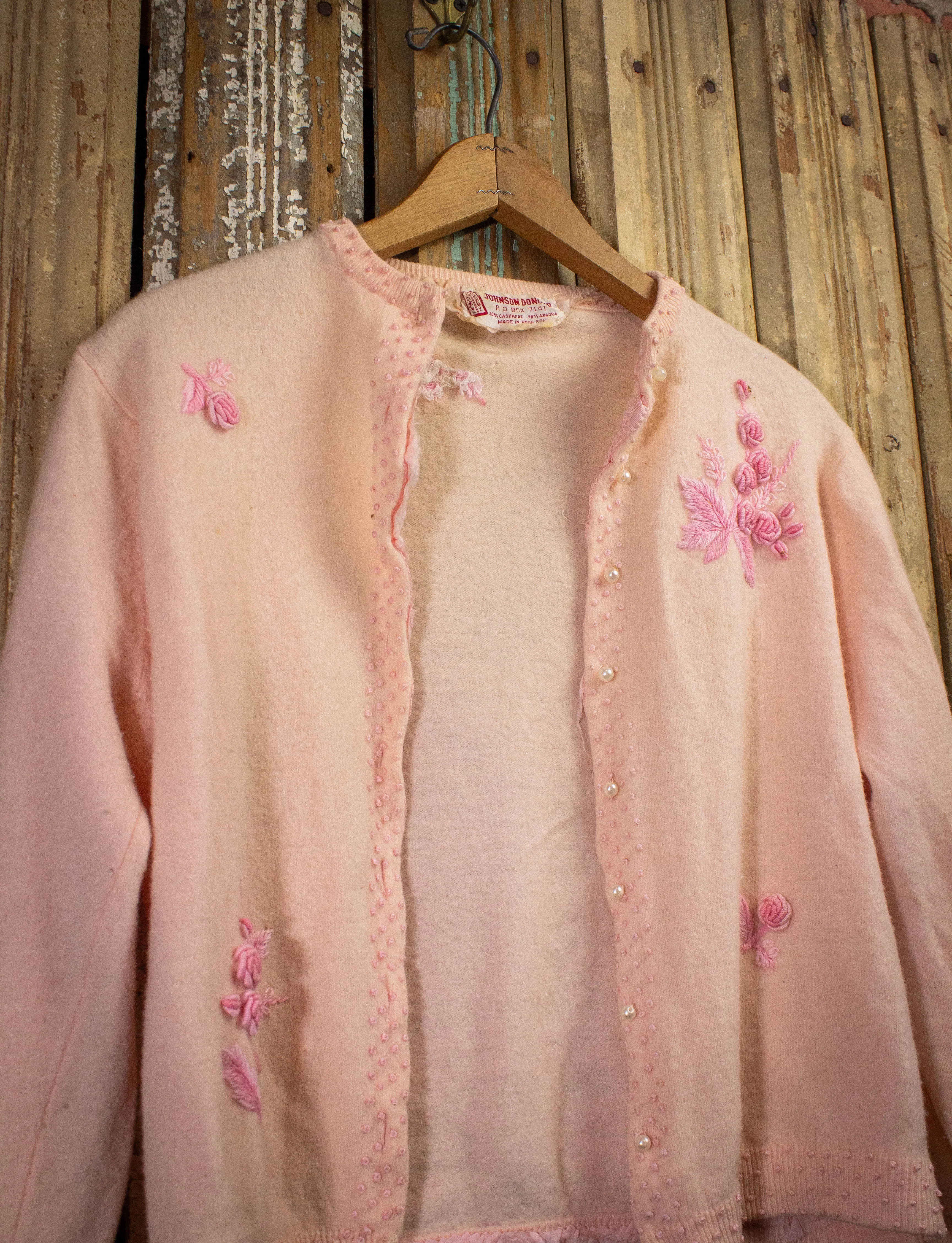 Vintage 40s Pink Rose Cardigan Small