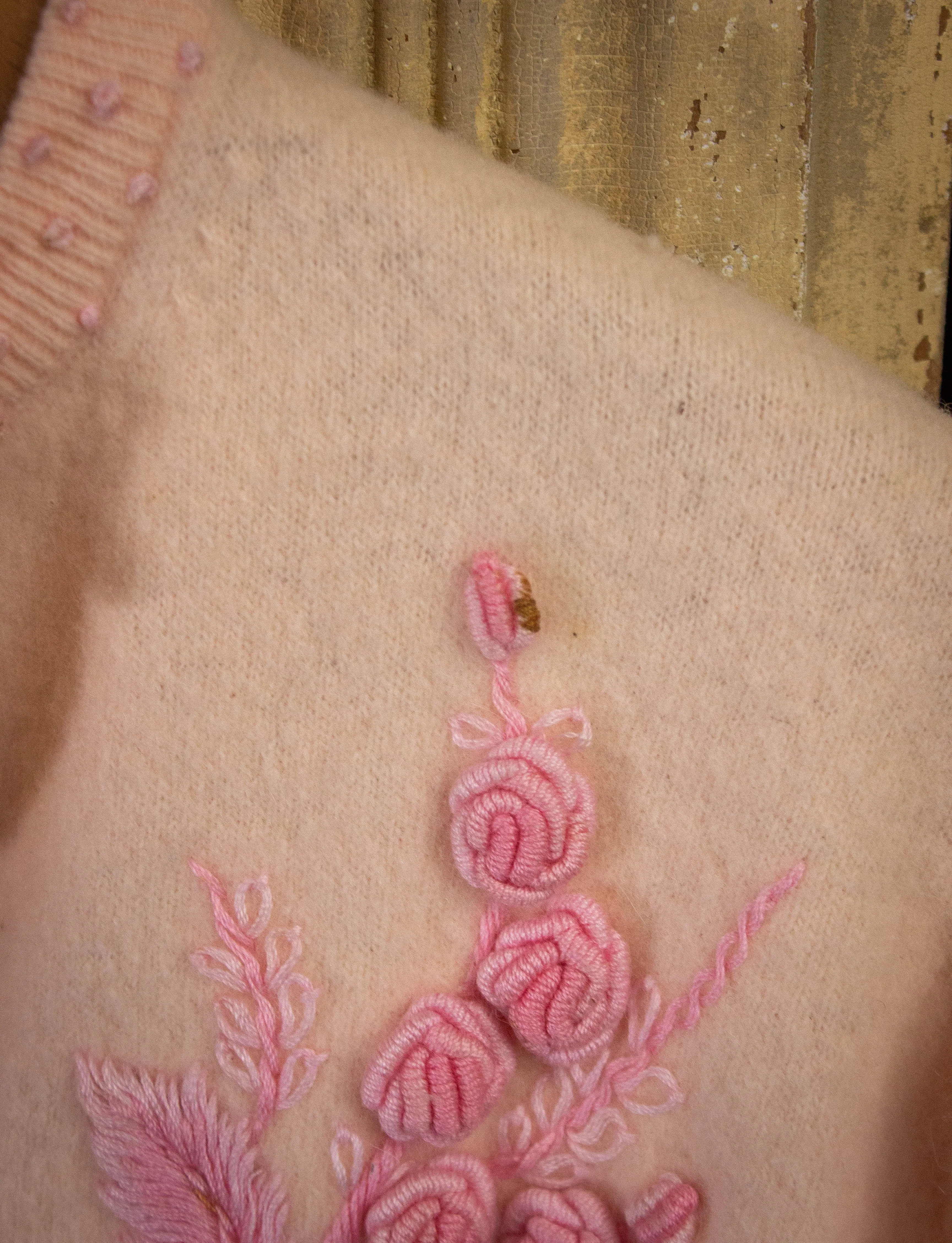 Vintage 40s Pink Rose Cardigan Small