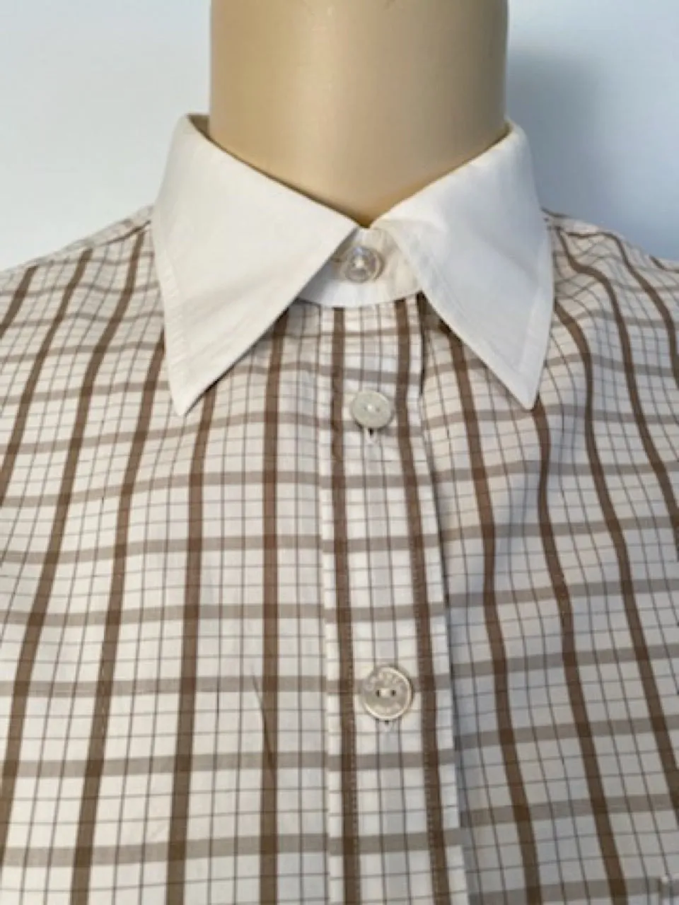 Vintage Chanel Brown Plaid Collar CC Logo Boyfriend Top Blouse US 12