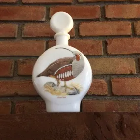 Vintage Milk Glass Decanter. Hand Painted Mountain Quail signed by A Singer. Liquor Bottle. Collectible Decanter. Barware. Bar Decor.