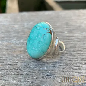 Vintage Sterling Silver Large Round Turquoise Ring