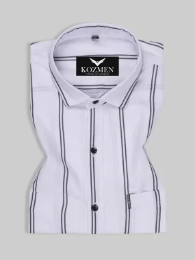 White Color Men Cotton Casual Striped Shirt