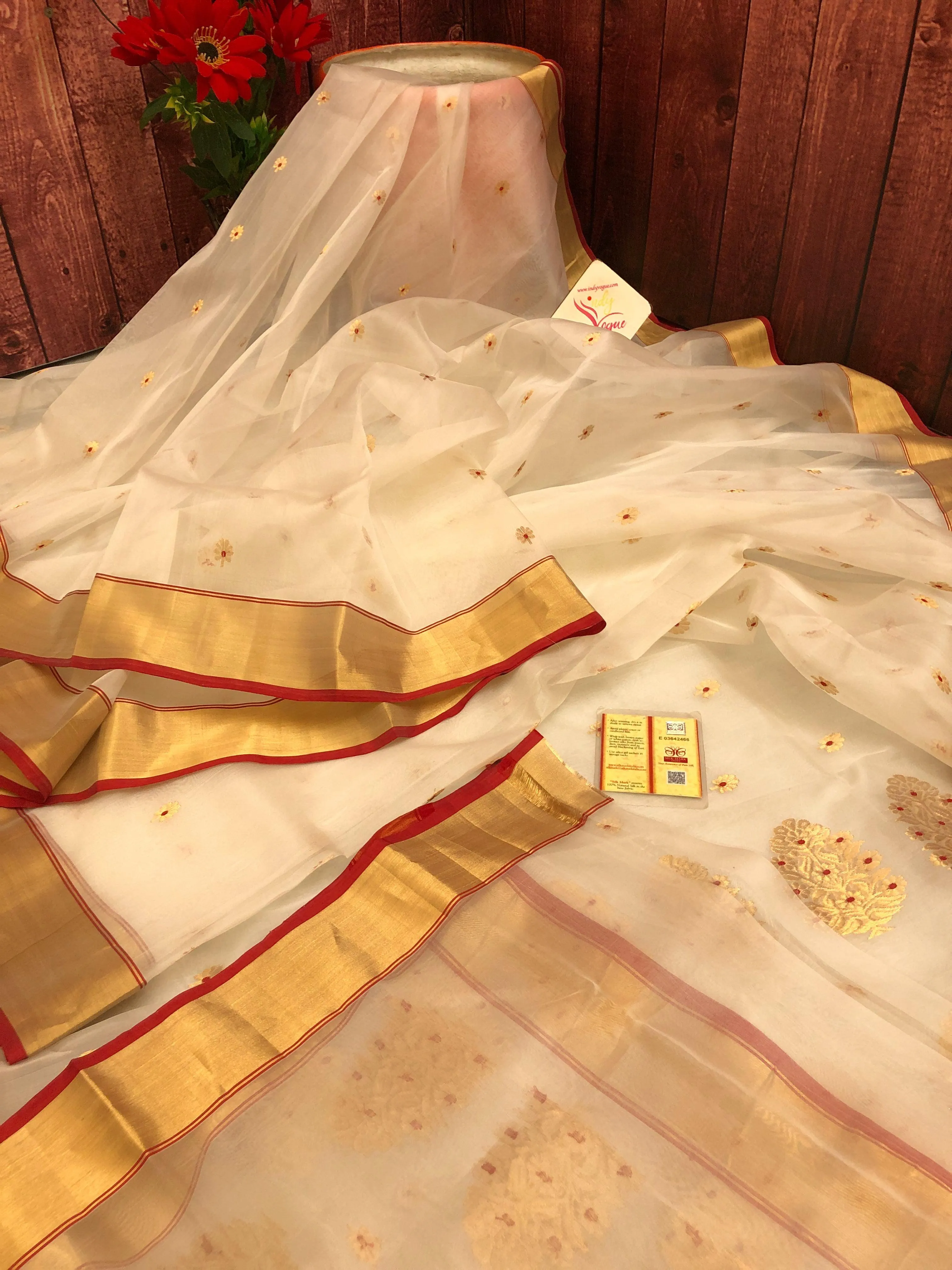 White Color Pure Chanderi Banarasi Saree