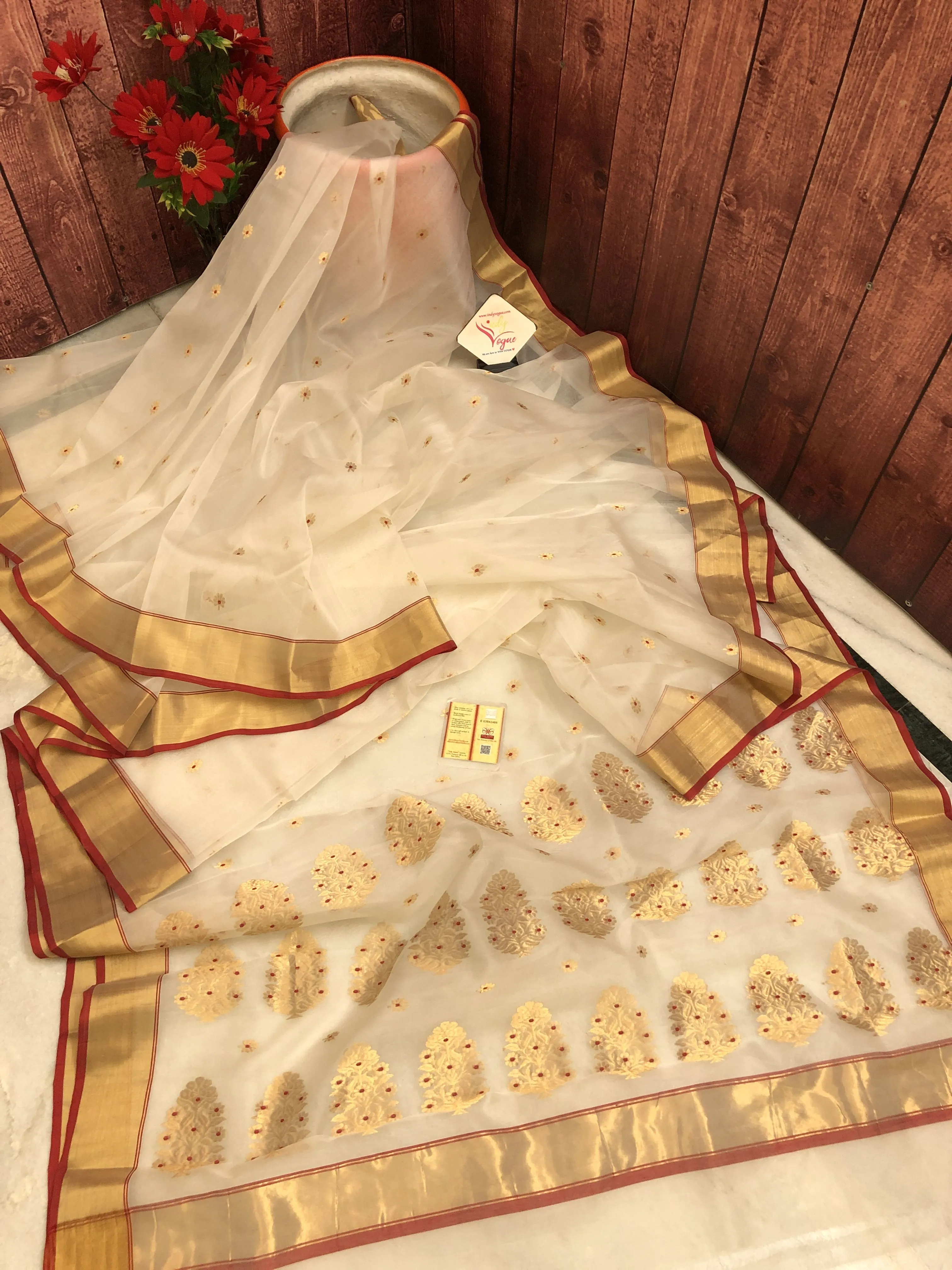 White Color Pure Chanderi Banarasi Saree