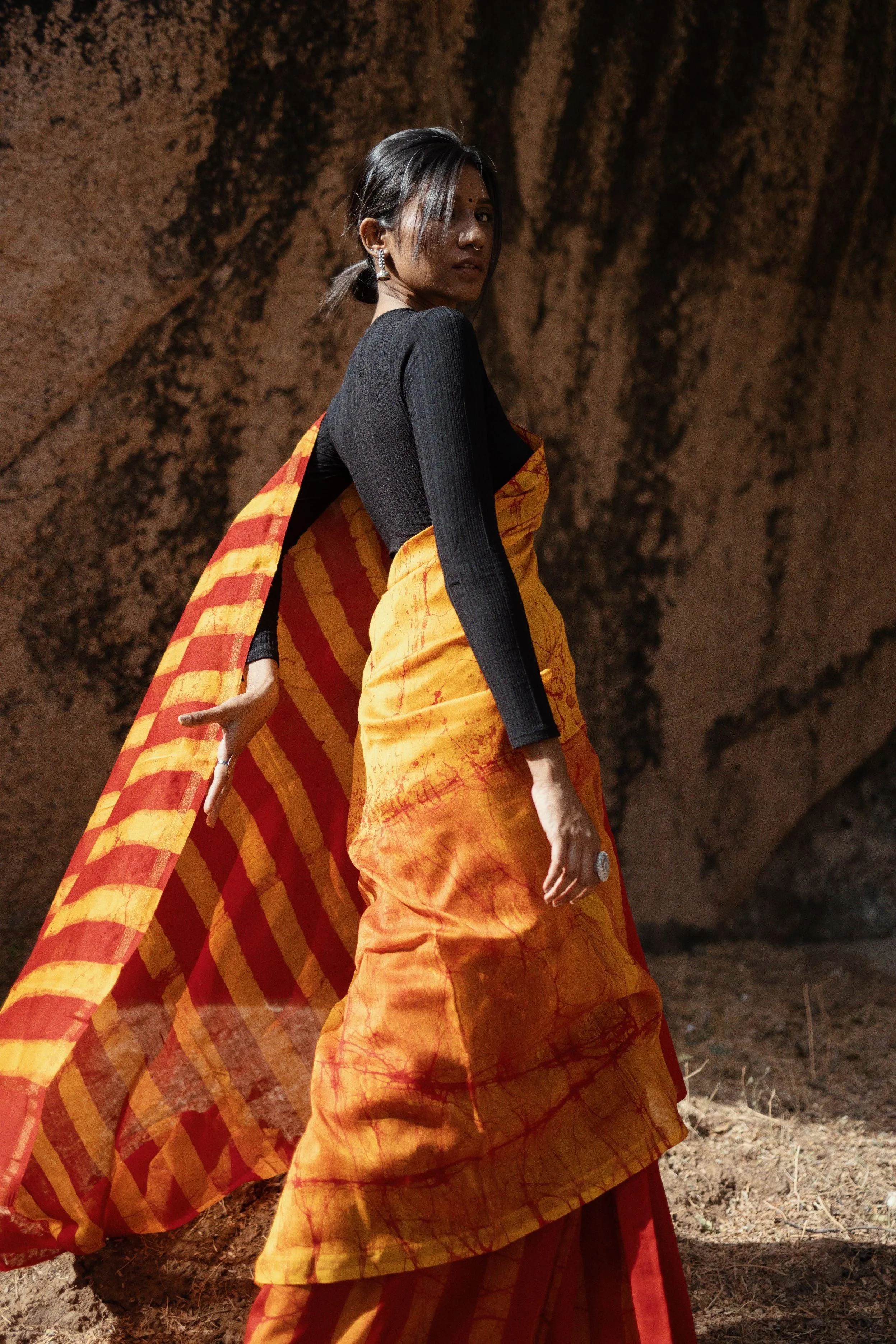 Zahra Batik dye Orange Silk cotton Saree